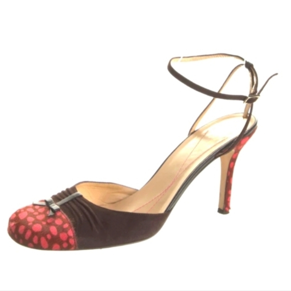 KATE SPADE Vintage Pony Hair Polka Dot Ankle Strap Heels 9.5 Red Black Rare - Picture 8 of 9